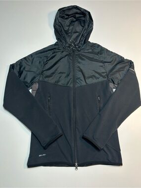 Nike Dri-FIT Miler Hybrid Running Jacket Black Full Zip Hooded Reflective